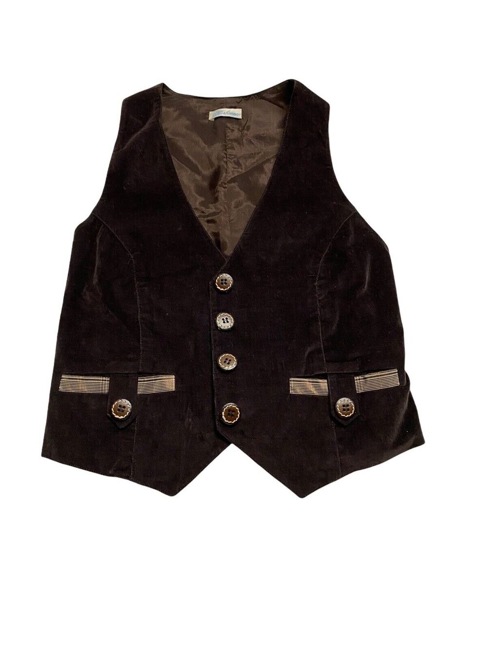 Vtg Shoshanna Art to Wear Brown Racerback Vest Waistcoat Sz Small Wood Button